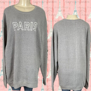 Pacific & CO XXL Gray Paris Embroidered Text Ribbed Trim Long Sleeve Sweatshirt